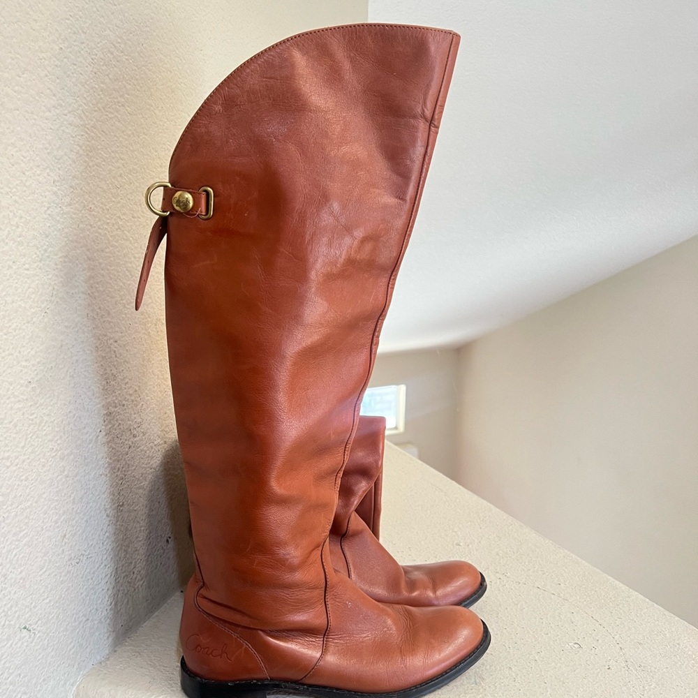 Coach Cheyenne Over the Knee Riding boots Brown Leather Whiskey Western Flat 6.5 - Picture 2 of 11